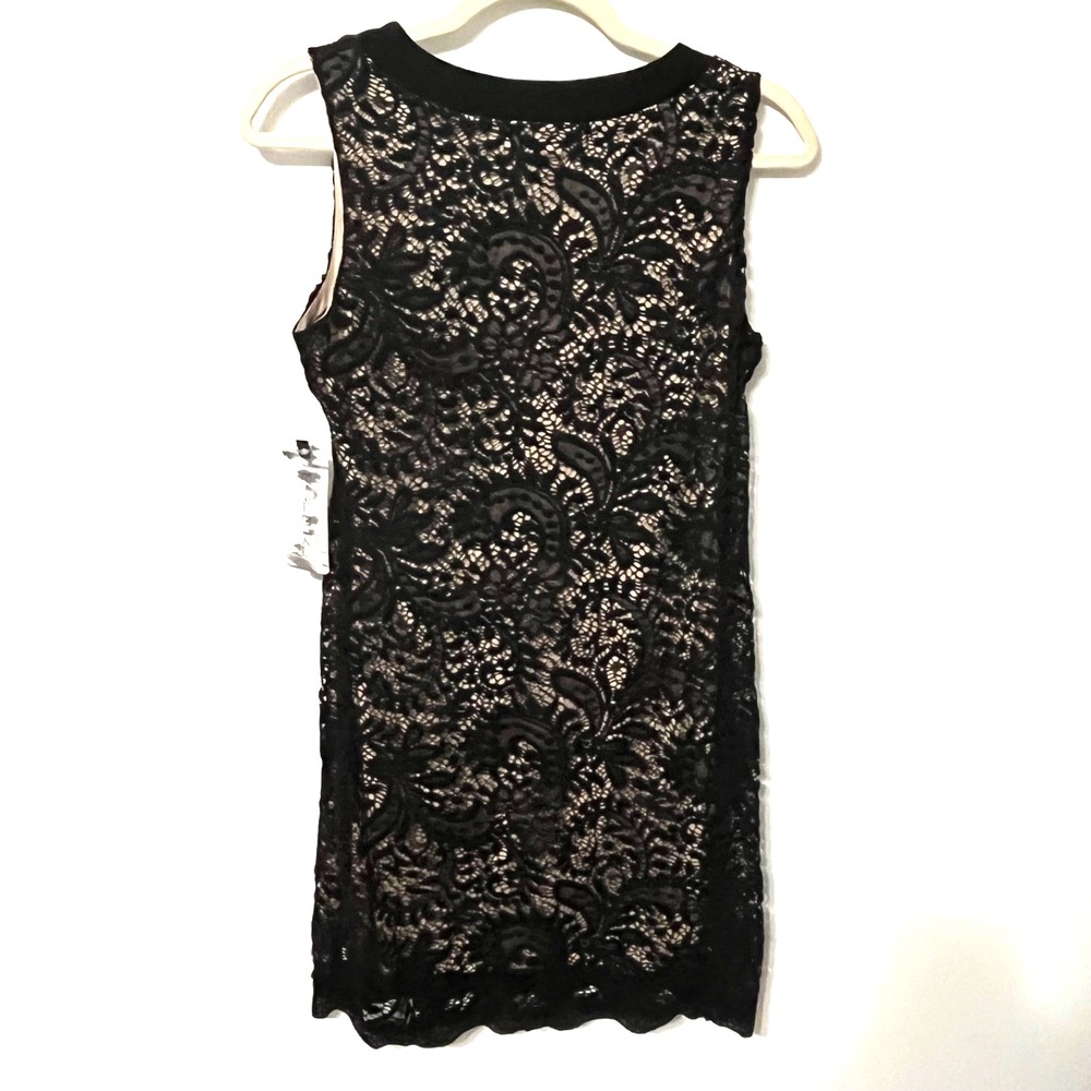 Women Black Lace Shift Cocktail Dress sz M Coquette Classic Glamour Elegant Goth - Picture 3 of 7